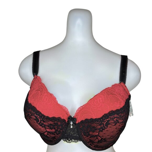 Van Elle Other - Creme Bralee by QT Intimates Red Black Lace Full Coverage Bra • 34DD • NWT